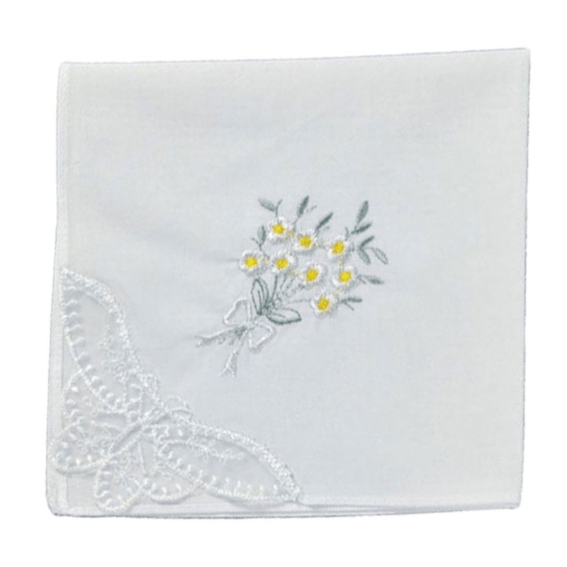 Monogrammed Handkerchief - Colored Flower Embroidered Cotton Handkerchief Elegant