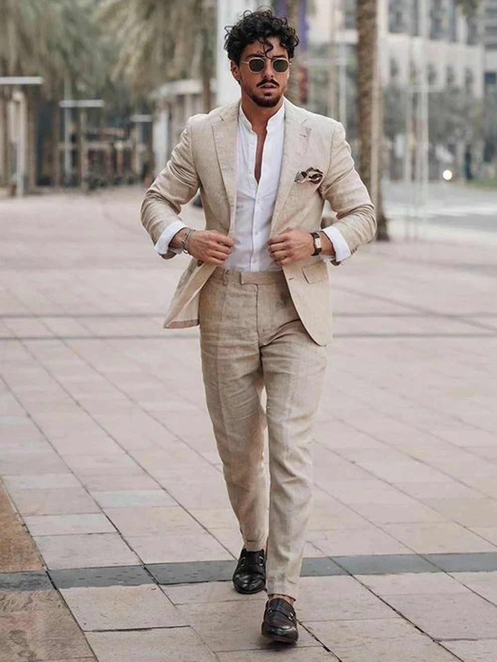 Men Linen Formal Wear - Summer Beach Business Linen Men Suits