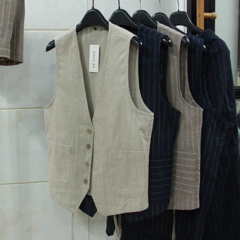 Men Linen Formal Wear - British Casual Linen Vest for Men