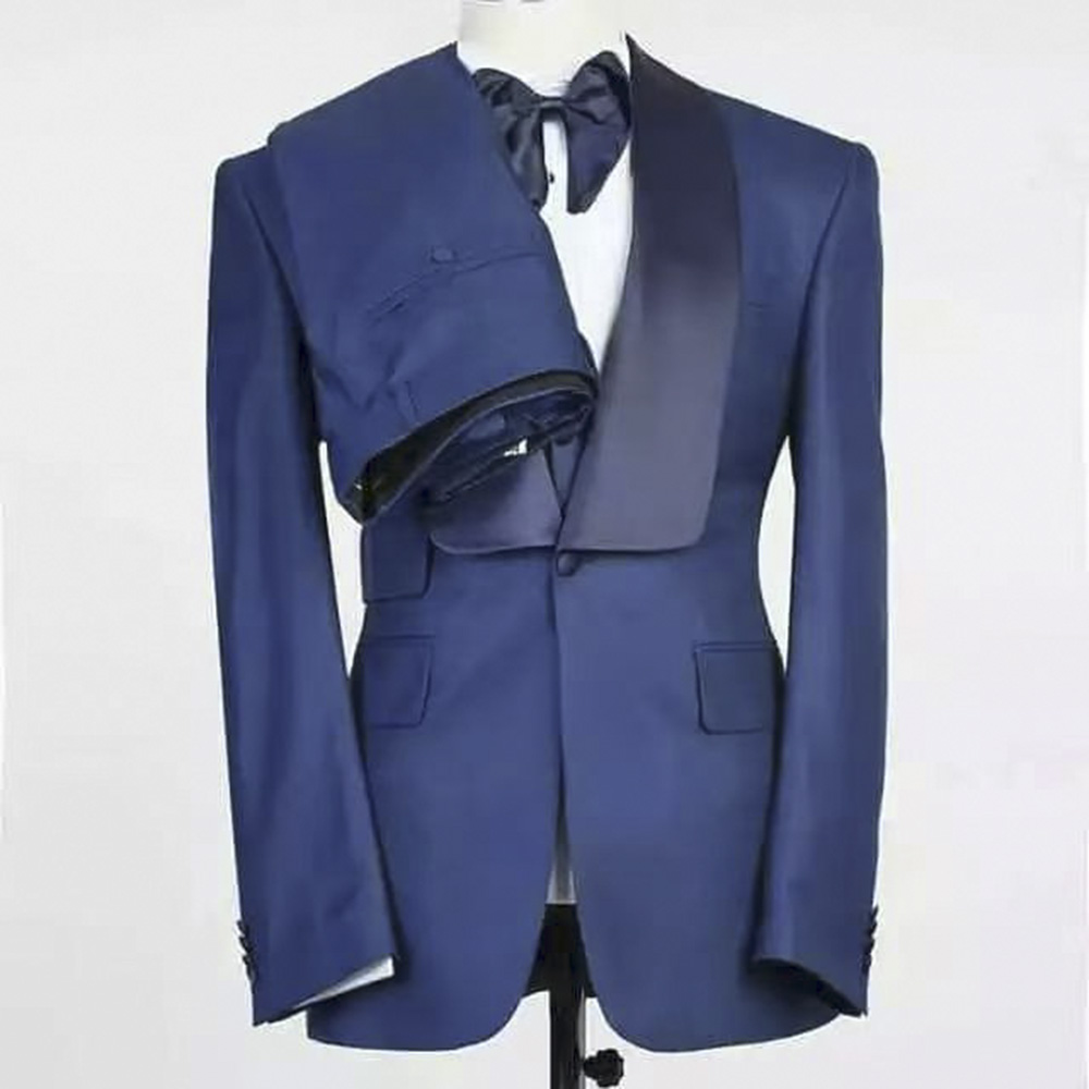 Men Formal Party Wear Outfit - Blue Jacket Set Man Suit Shawl
