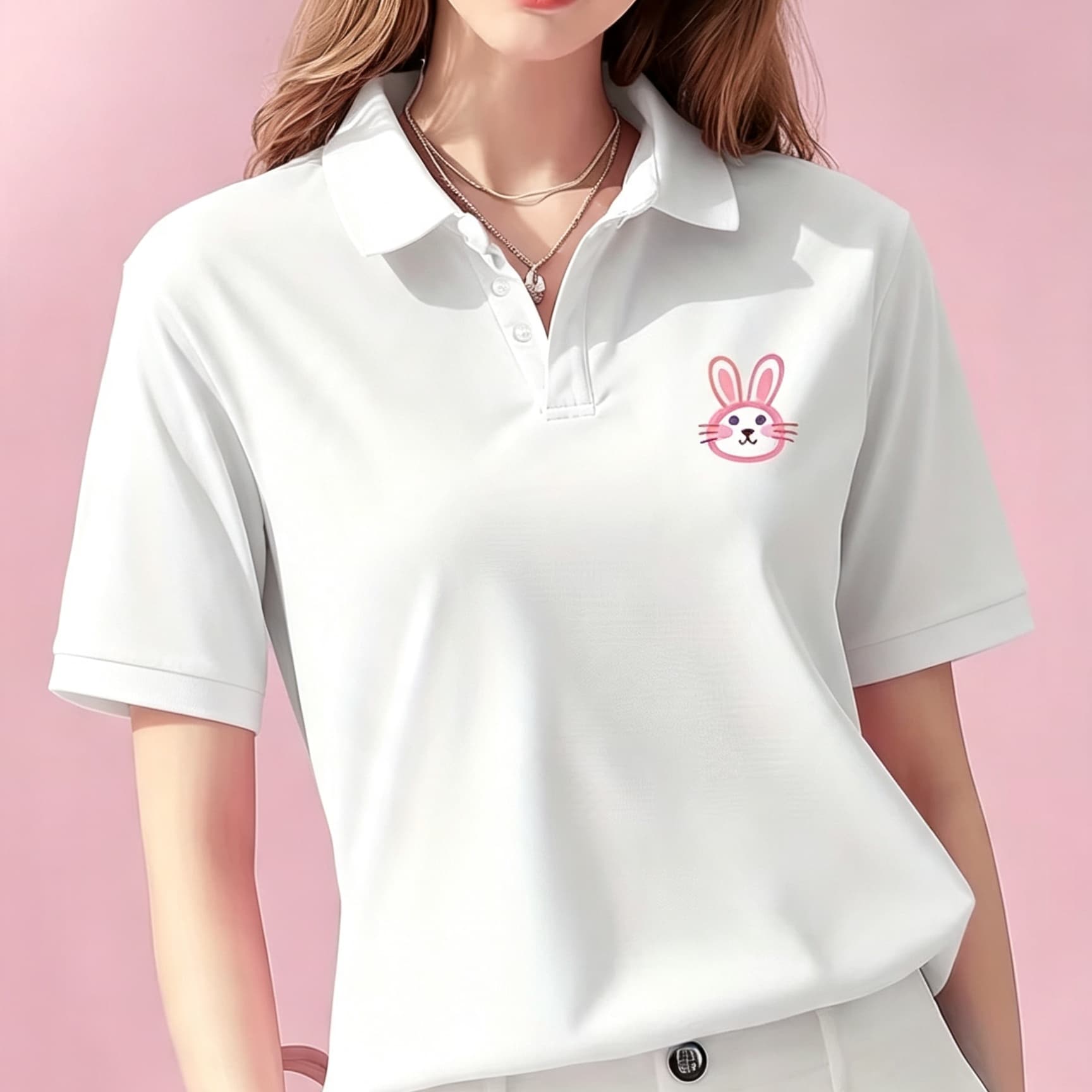 Men Formal Wear Pink - Unisex Black Lapel Collar Polo Shirt