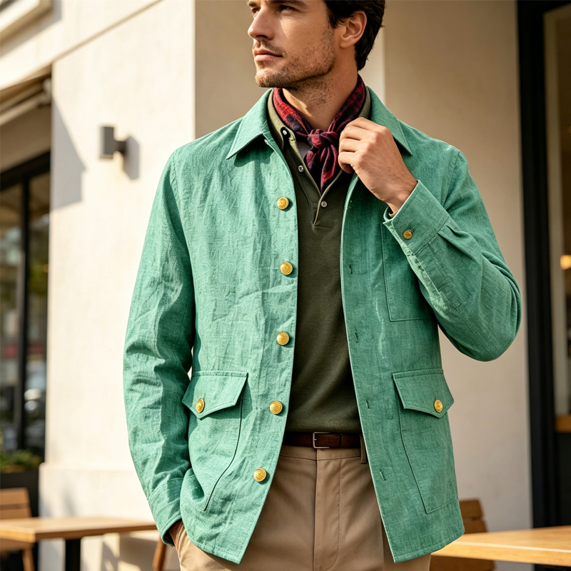 Men Linen Formal Wear - Vintage Men's Linen Jacket Lapel Collar