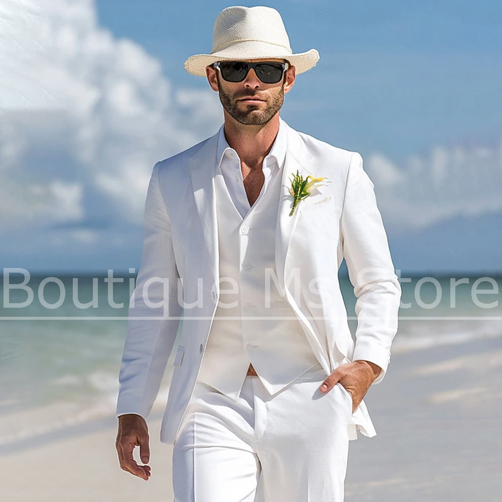 Men's White Linen Suit 3 Piece - огляд і ціна Men Linen Formal Wear