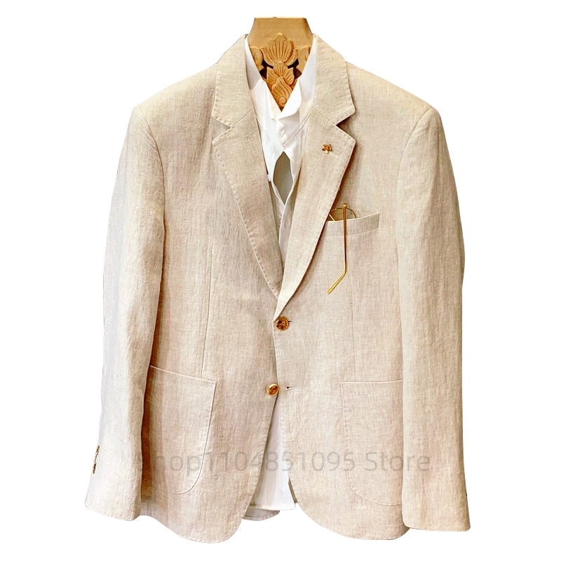 Beige Men Suit Linen Blazers J - огляд і ціна Men Linen Formal Wear