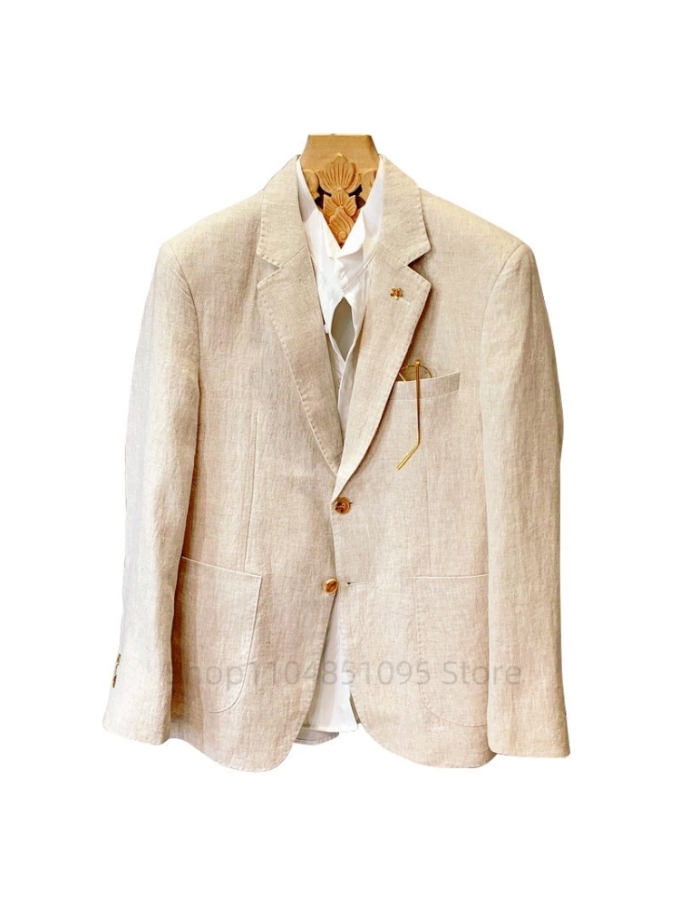 Beige Men Suit Linen Blazers J - огляд і ціна Men Linen Formal Wear