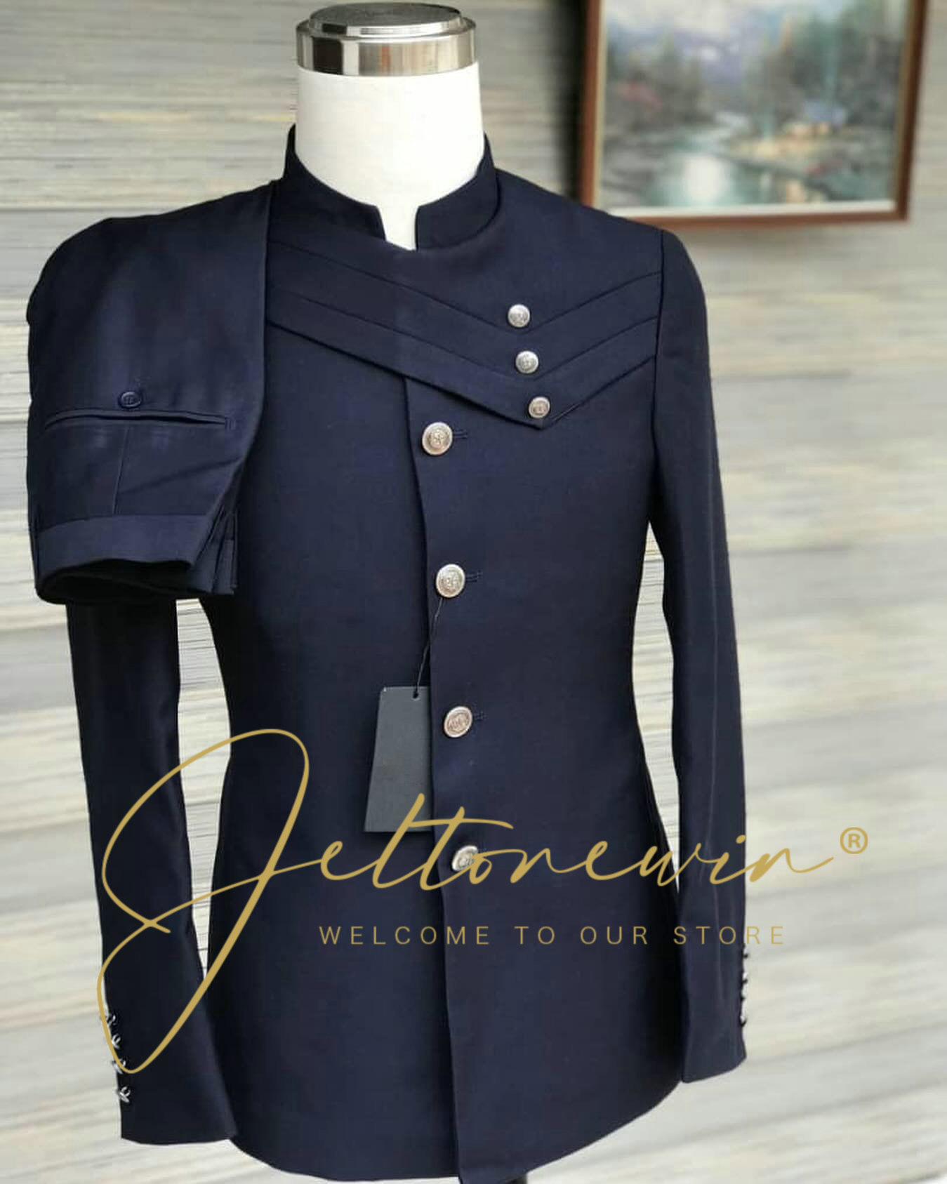 Men's Navy Blue Suit Set with  - огляд і ціна Men'S Style Formal Wear
