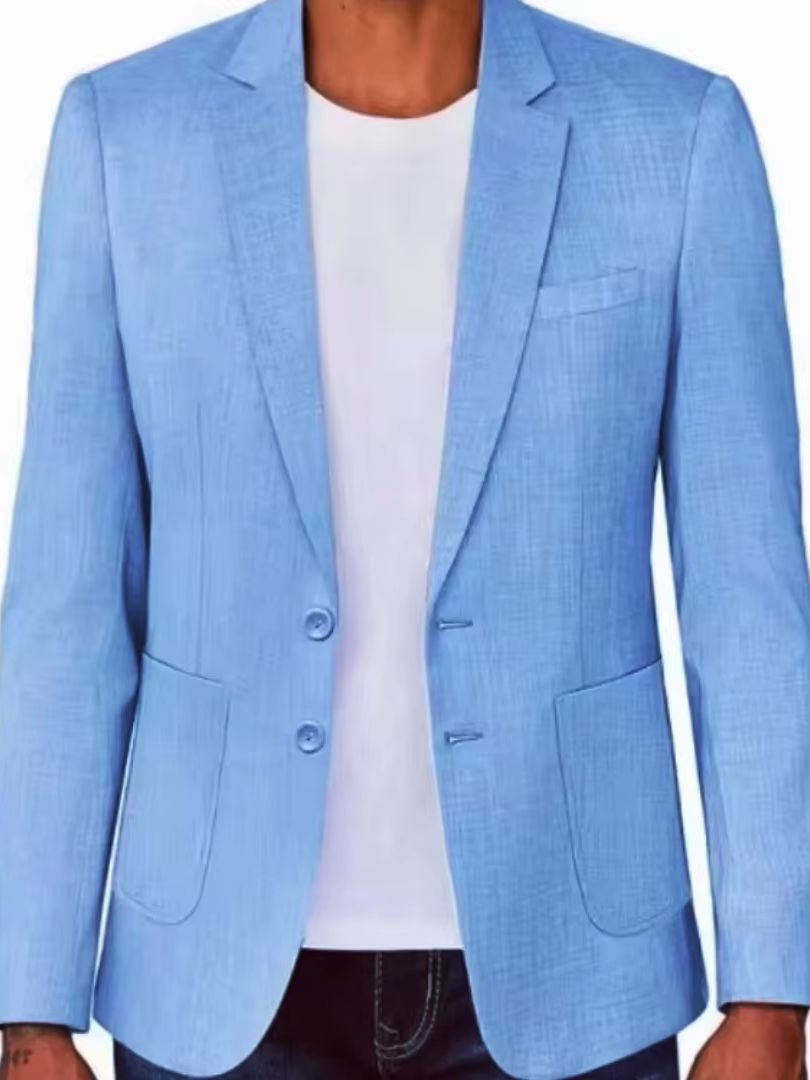 Slim Fit Men's Beige/Blue Line - огляд і ціна Men Linen Formal Wear