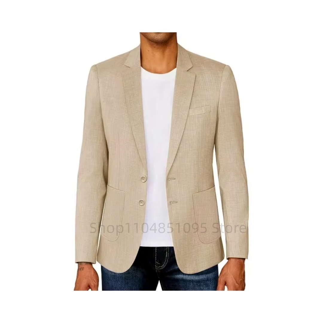 Slim Fit Men's Beige/Blue Line - огляд і ціна Men Linen Formal Wear