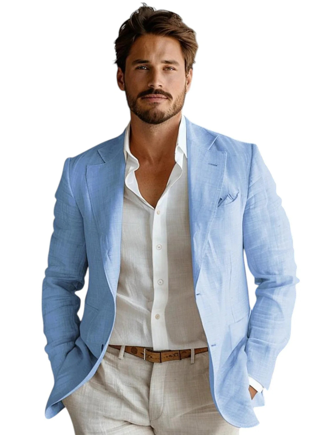 Blue Slim Fit Men's Linen Blaz - огляд і ціна Men Linen Formal Wear
