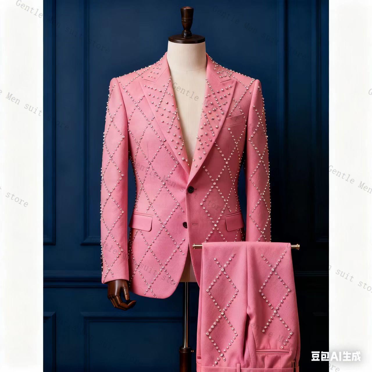 Pink Men Suit Set 2 Piece Ston - огляд і ціна Men Formal Wear Pink