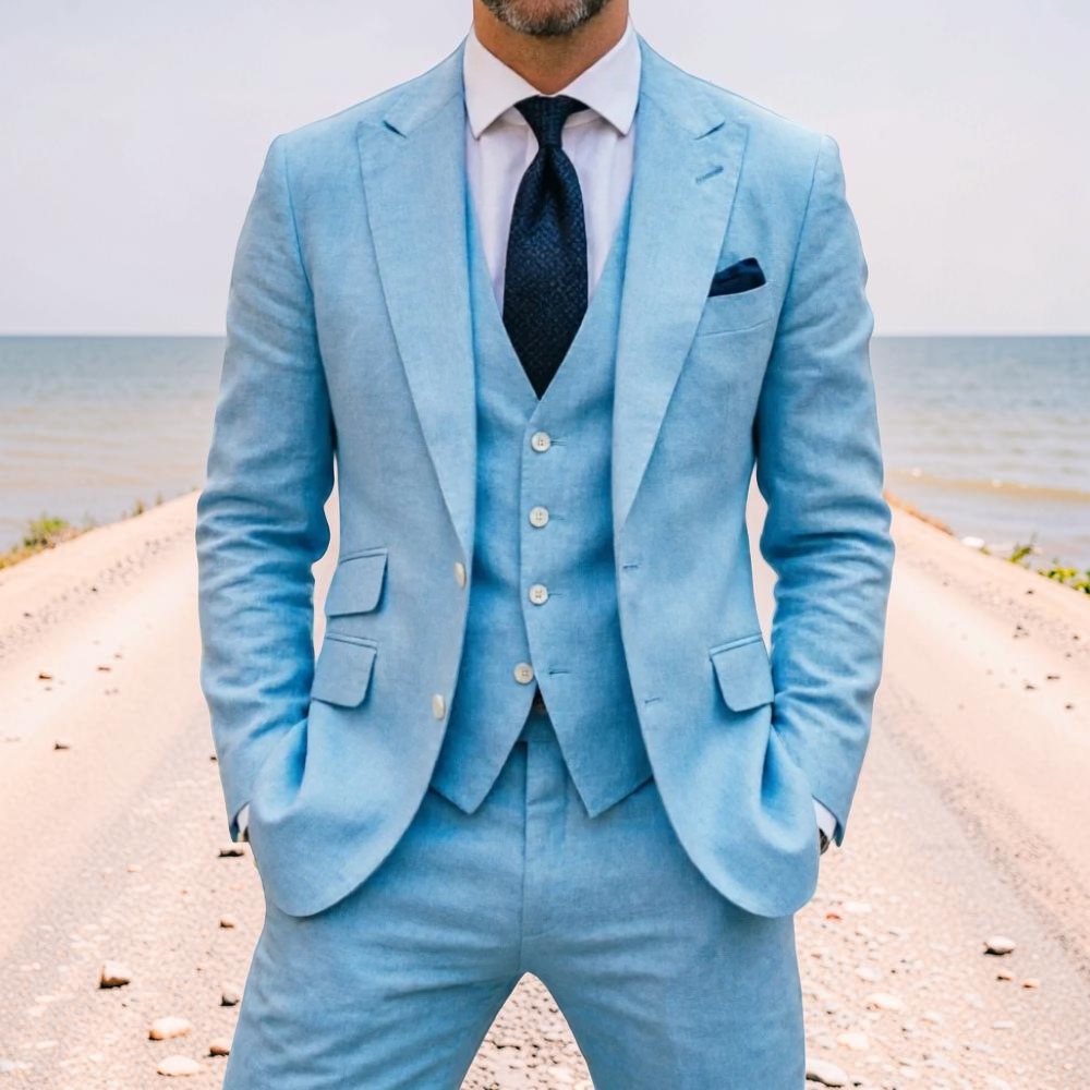 Sky Blue Linen Men Wedding Tux - огляд і ціна Men Linen Formal Wear