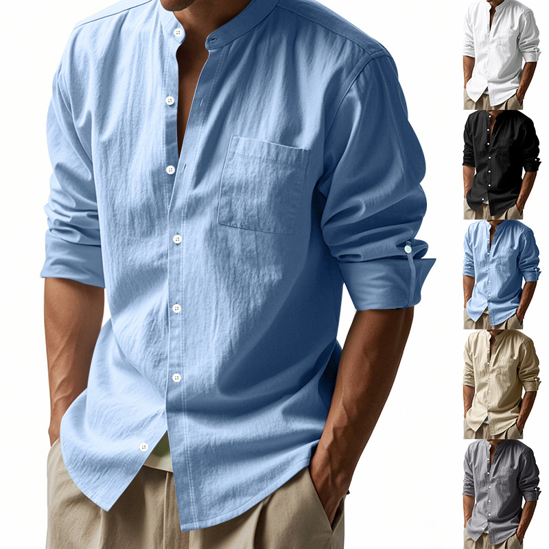 Men's Linen Stand Up Collar Sh - огляд і ціна Men Linen Formal Wear