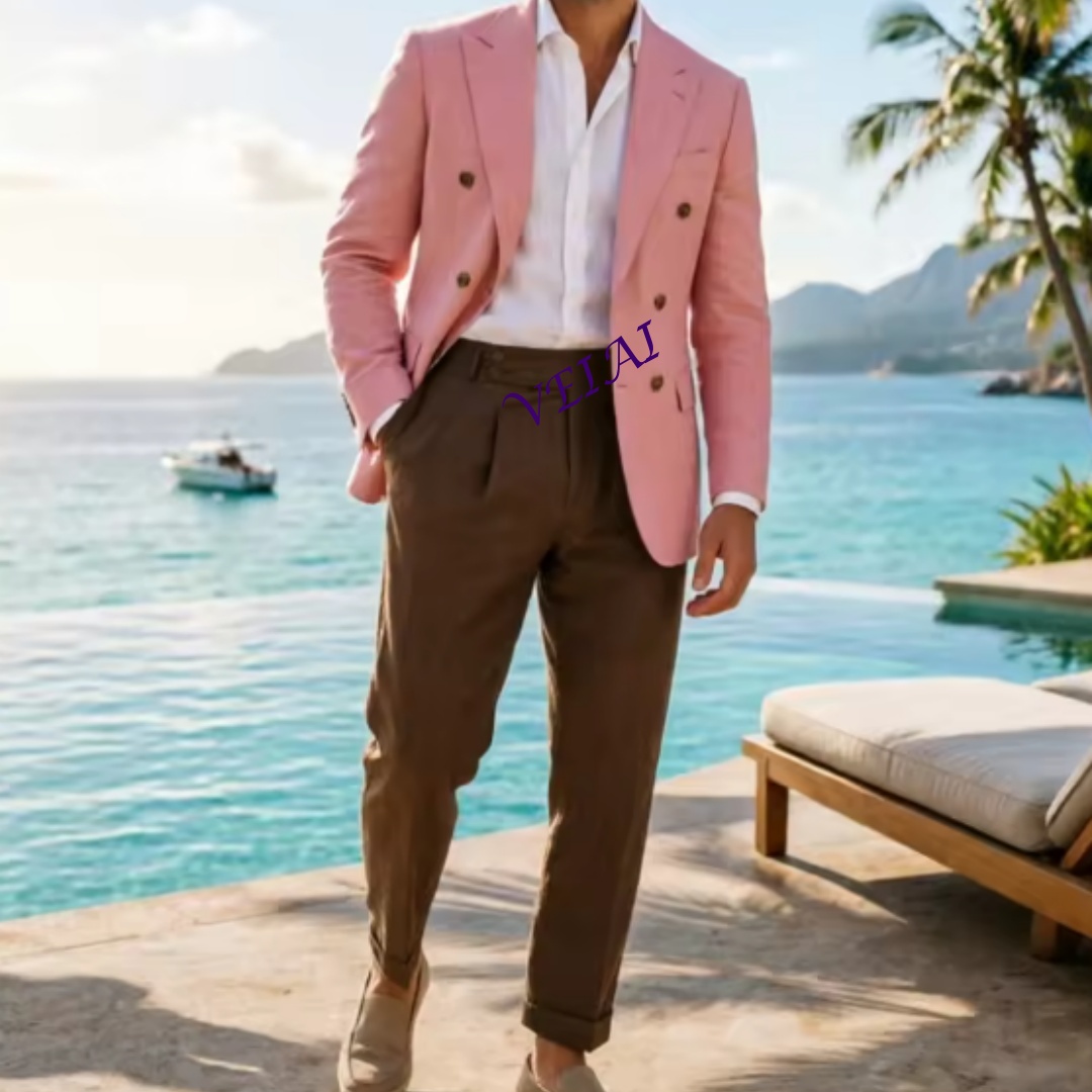 Customized 2 Piece Beige Linen - огляд і ціна Men Linen Formal Wear